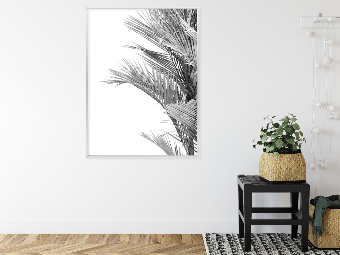 Poster Schwarze Und Weiße Palmblätter Rahmen Holz Mit Passepartout Farbe Natürlich