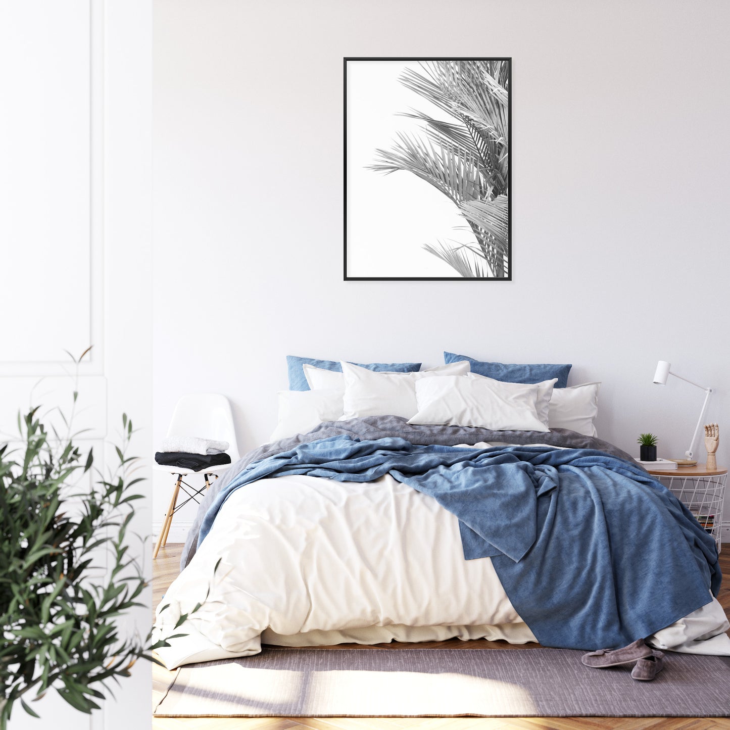 Poster Schwarze Und Weiße Palmblätter Rahmen Holz Mit Passepartout Farbe Natürlich