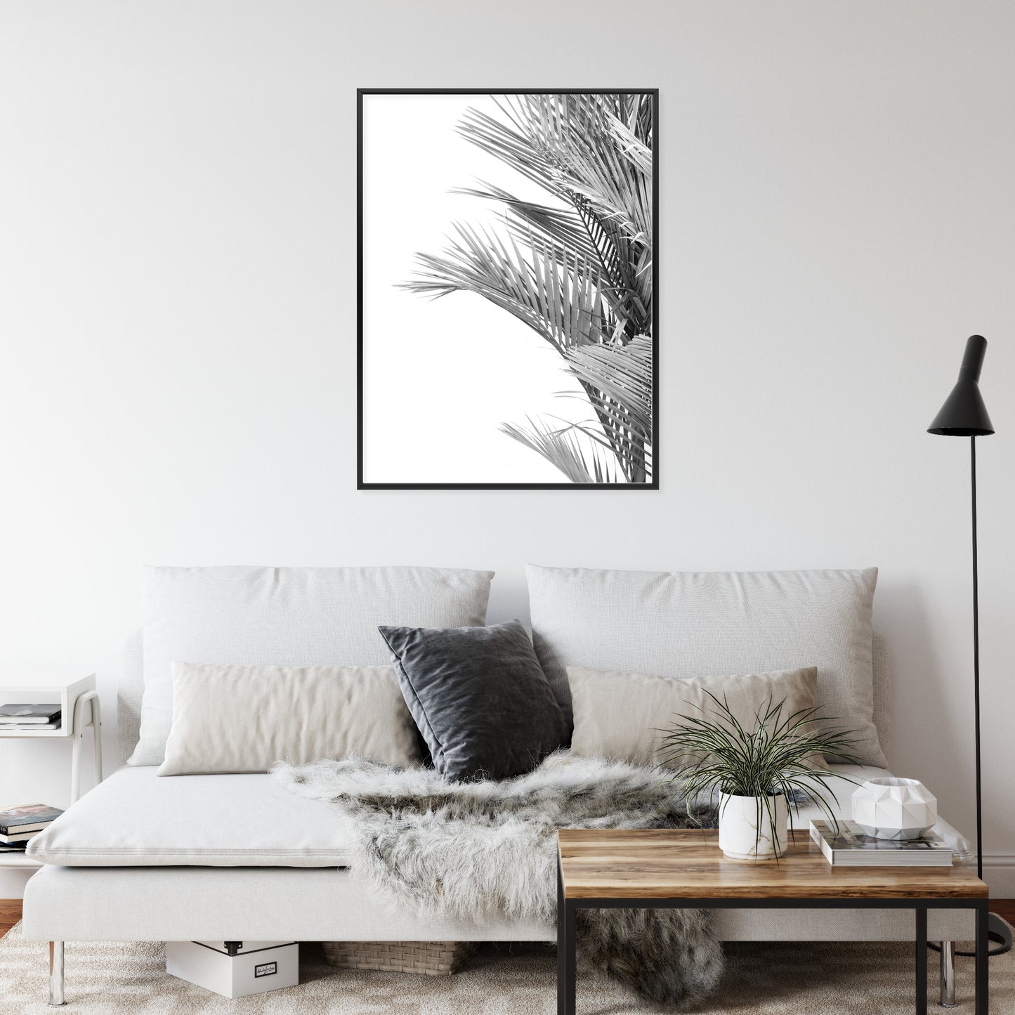 Poster Schwarze Und Weiße Palmblätter Rahmen Holz Mit Passepartout Farbe Natürlich