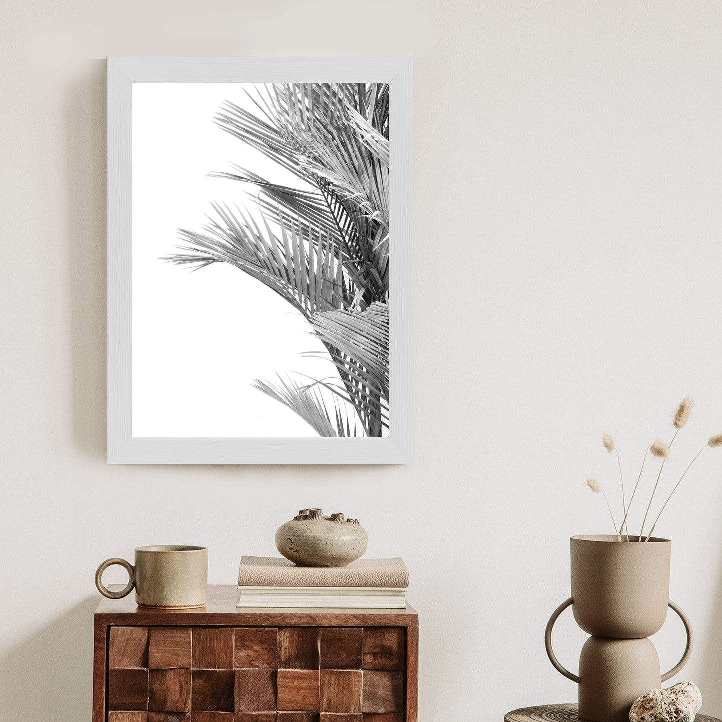 Poster Schwarze Und Weiße Palmblätter Rahmen Holz Mit Passepartout Farbe Natürlich