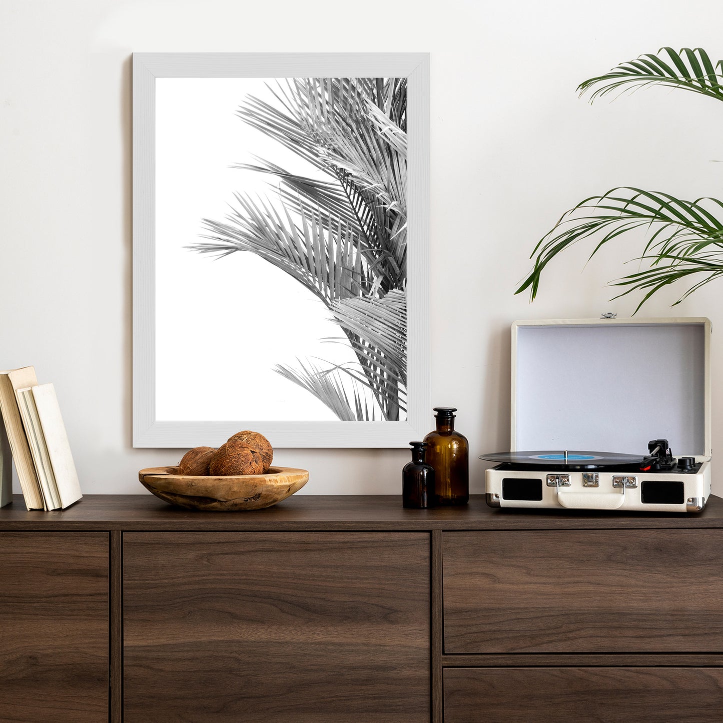 Poster Schwarze Und Weiße Palmblätter Rahmen Holz Mit Passepartout Farbe Natürlich