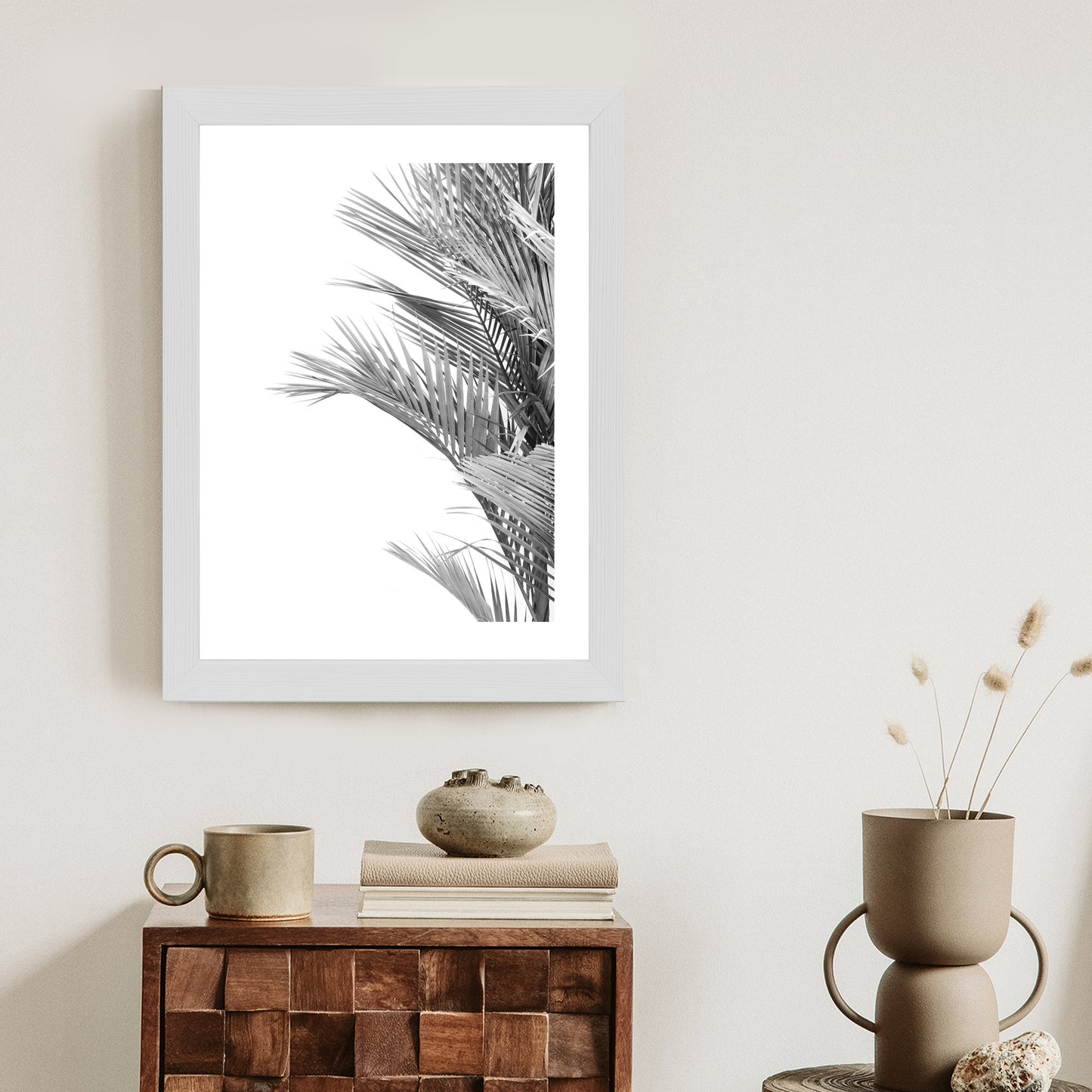 Poster Schwarze Und Weiße Palmblätter Rahmen Holz Mit Passepartout Farbe Natürlich