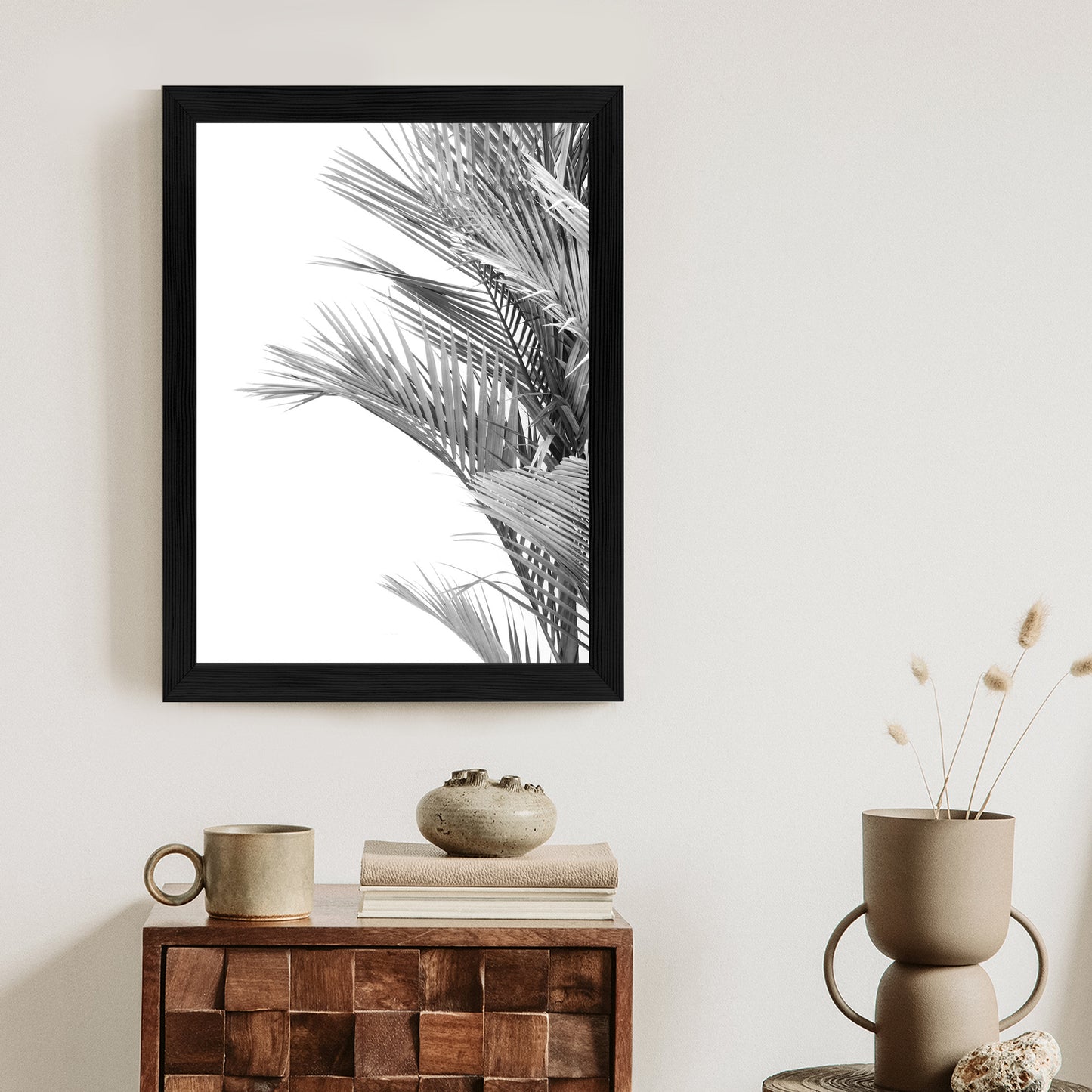 Poster Schwarze Und Weiße Palmblätter Rahmen Holz Mit Passepartout Farbe Natürlich