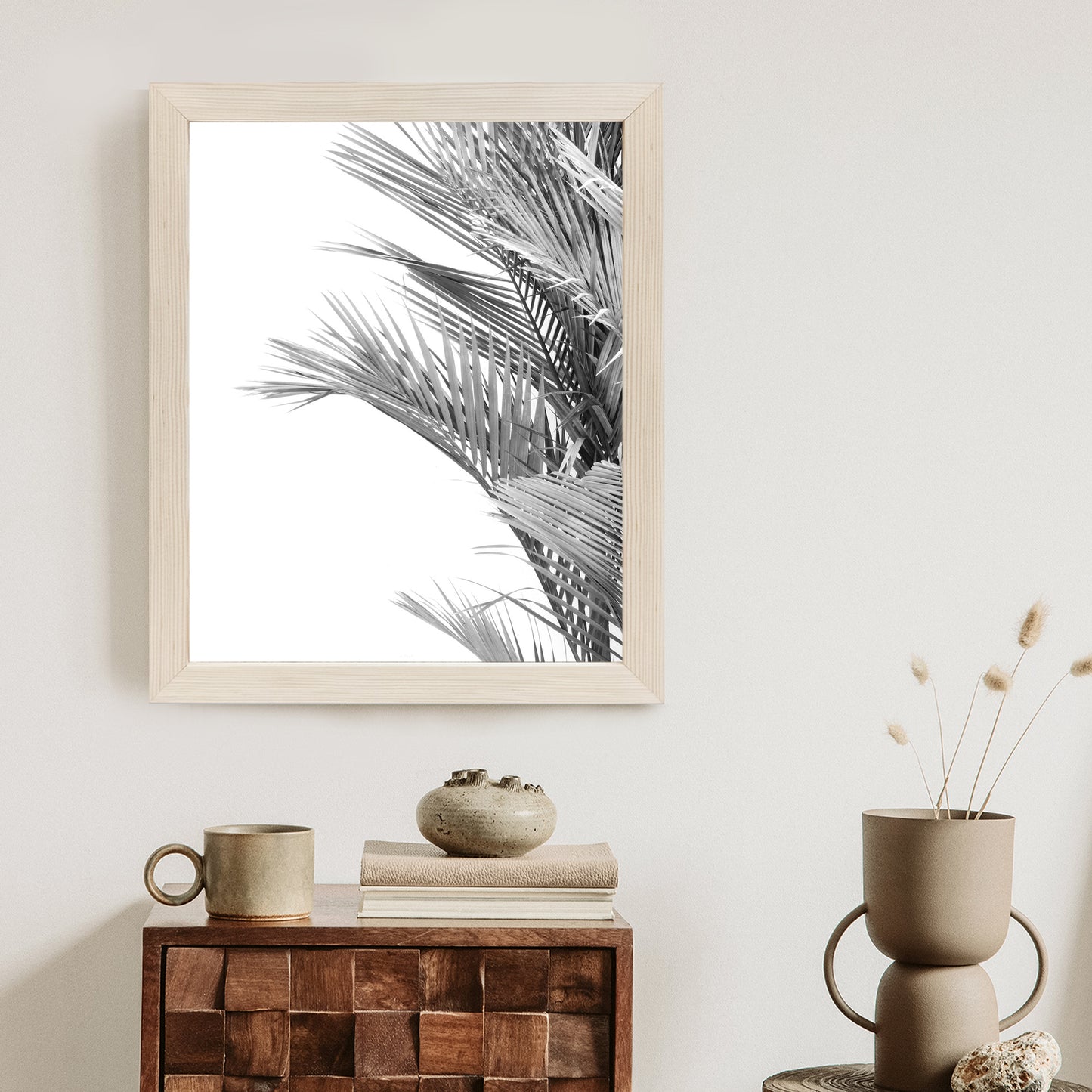 Poster Schwarze Und Weiße Palmblätter Rahmen Holz Mit Passepartout Farbe Natürlich