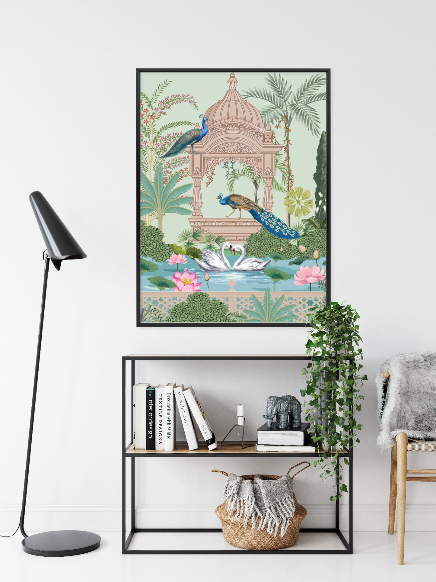 Poster Palast Der Pfauen Und Palmen Rahmen Holz Mit Passepartout Farbe Natürlich