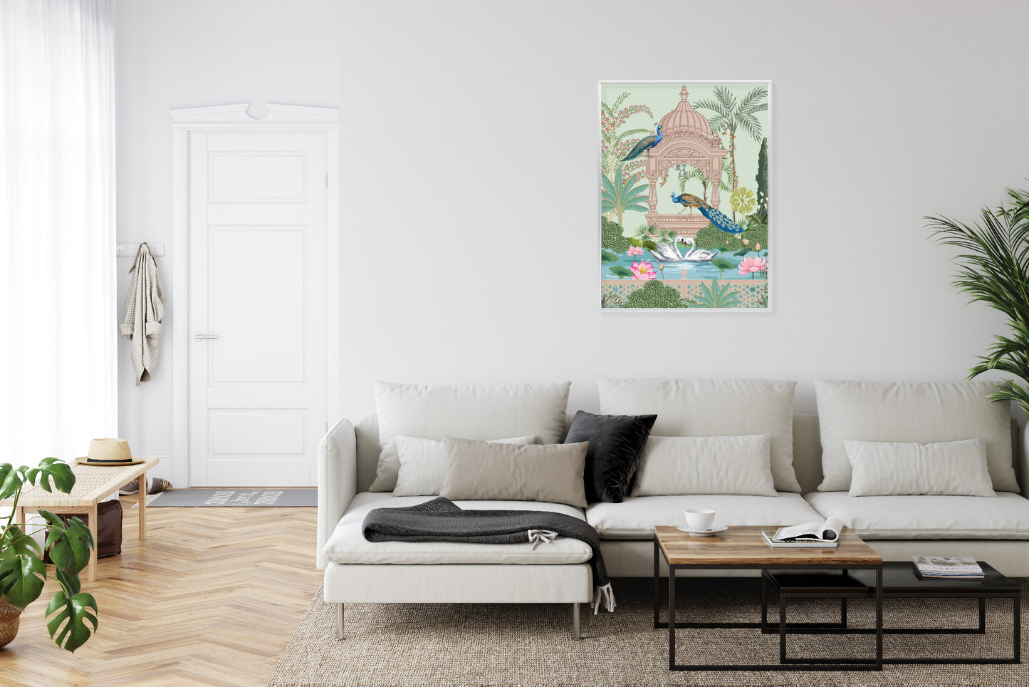 Poster Palast Der Pfauen Und Palmen Rahmen Holz Mit Passepartout Farbe Natürlich