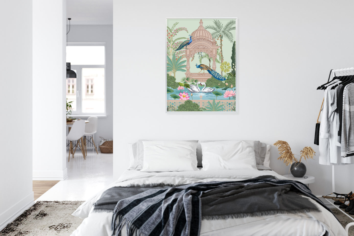 Poster Palast Der Pfauen Und Palmen Rahmen Holz Mit Passepartout Farbe Natürlich
