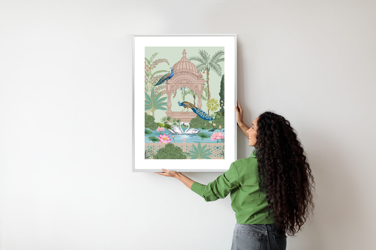 Poster Palast Der Pfauen Und Palmen Rahmen Holz Mit Passepartout Farbe Natürlich