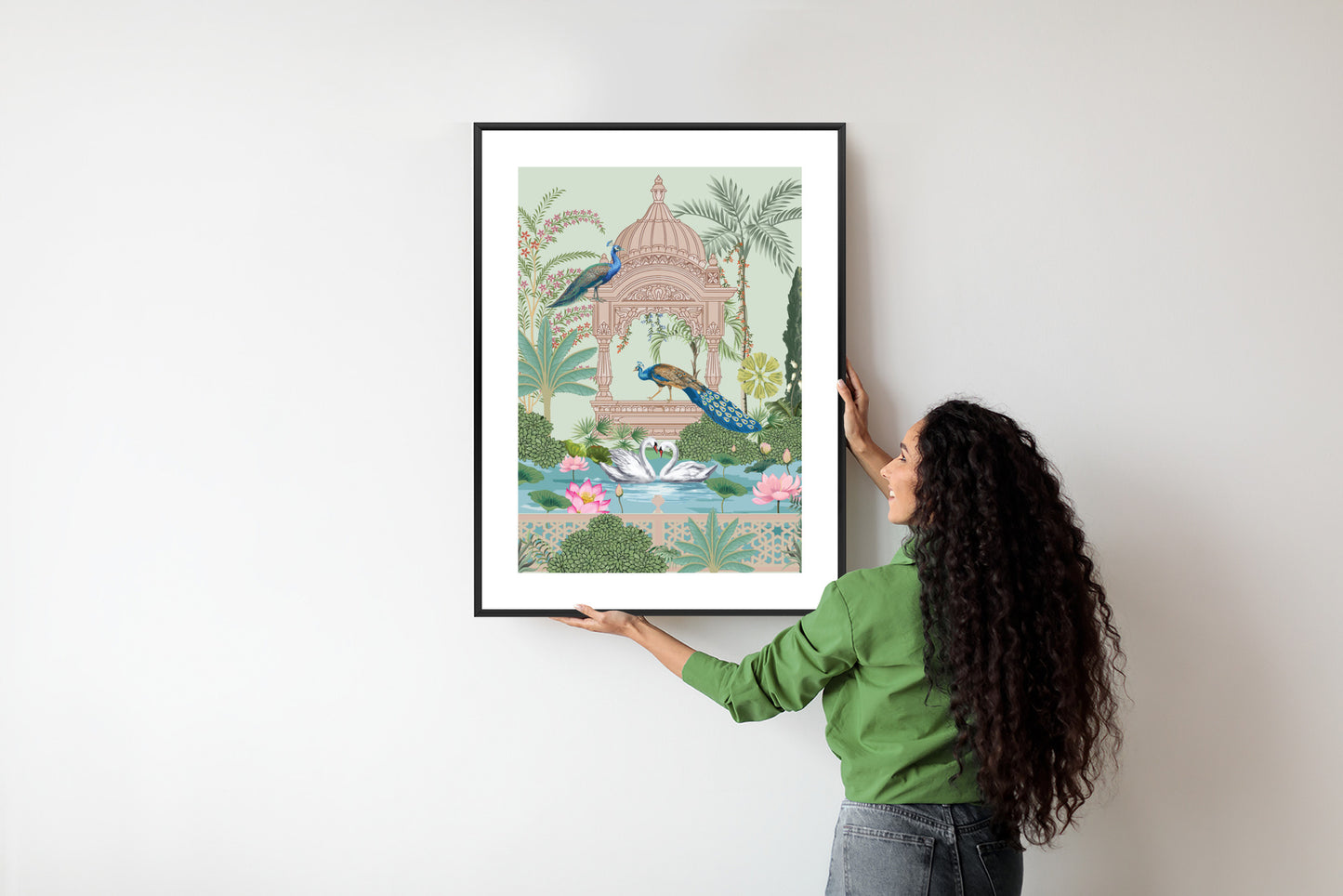Poster Palast Der Pfauen Und Palmen Rahmen Holz Mit Passepartout Farbe Natürlich