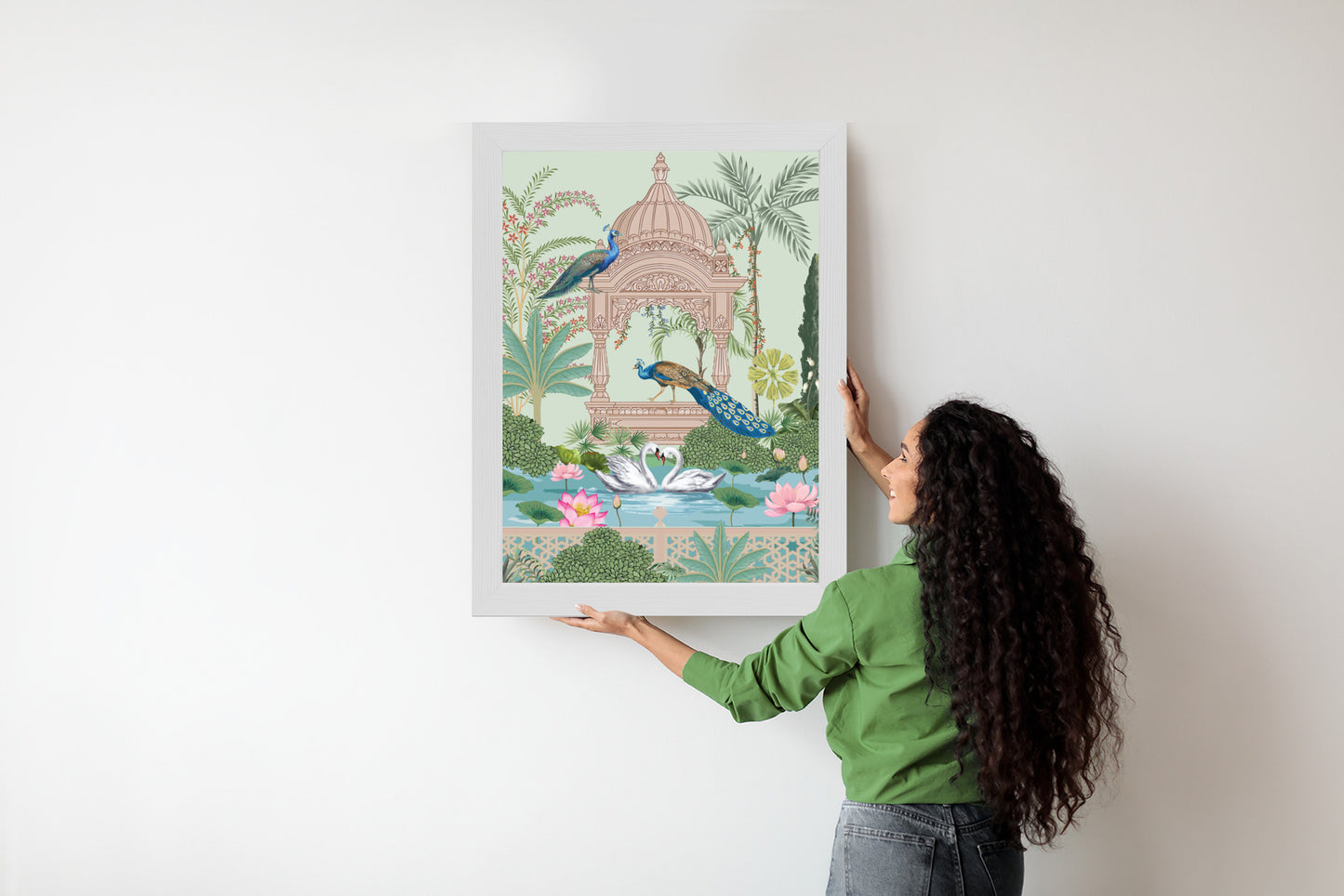 Poster Palast Der Pfauen Und Palmen Rahmen Holz Mit Passepartout Farbe Natürlich