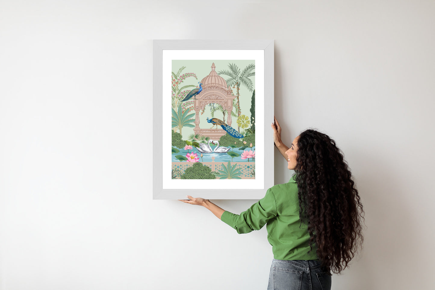 Poster Palast Der Pfauen Und Palmen Rahmen Holz Mit Passepartout Farbe Natürlich