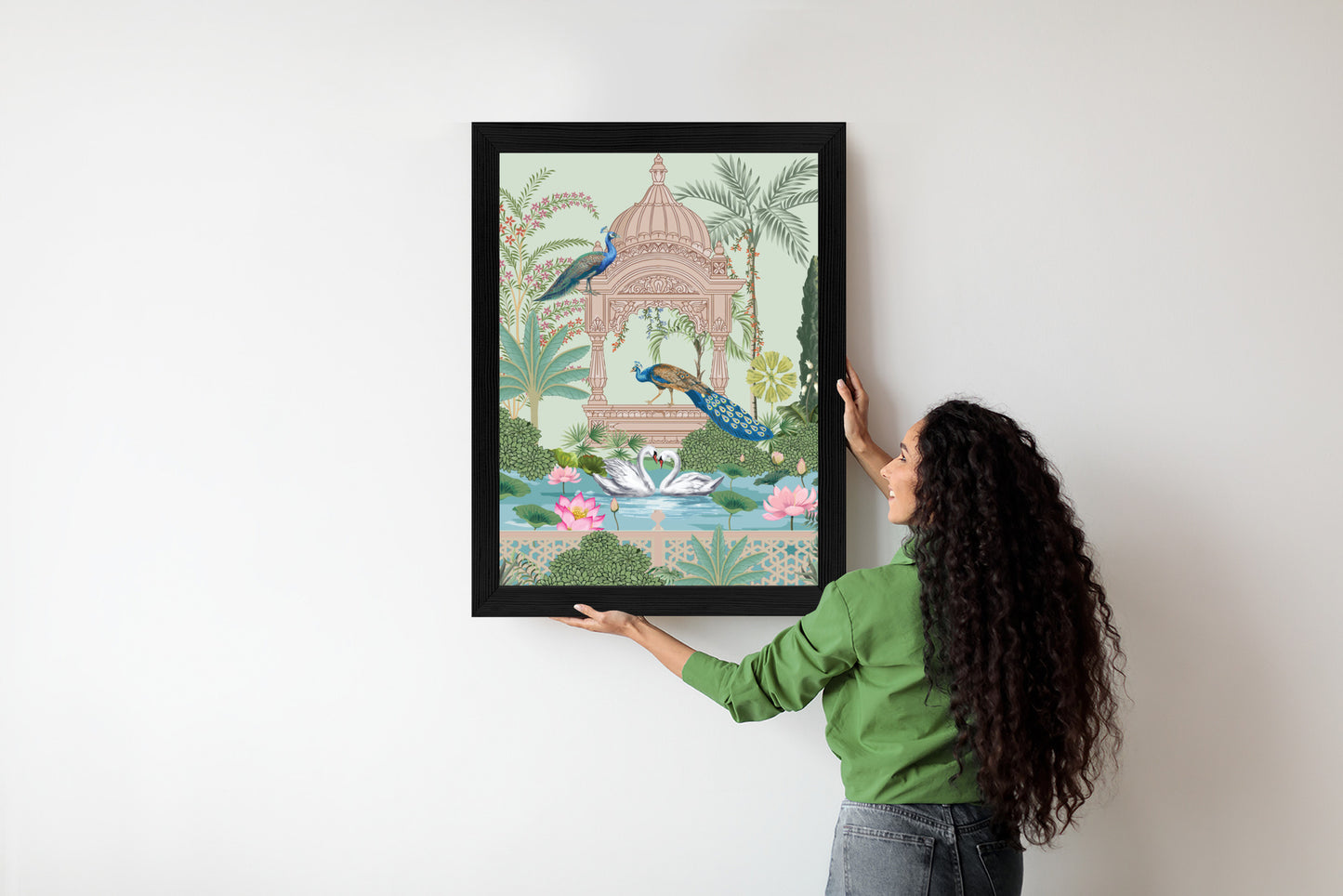 Poster Palast Der Pfauen Und Palmen Rahmen Holz Mit Passepartout Farbe Natürlich