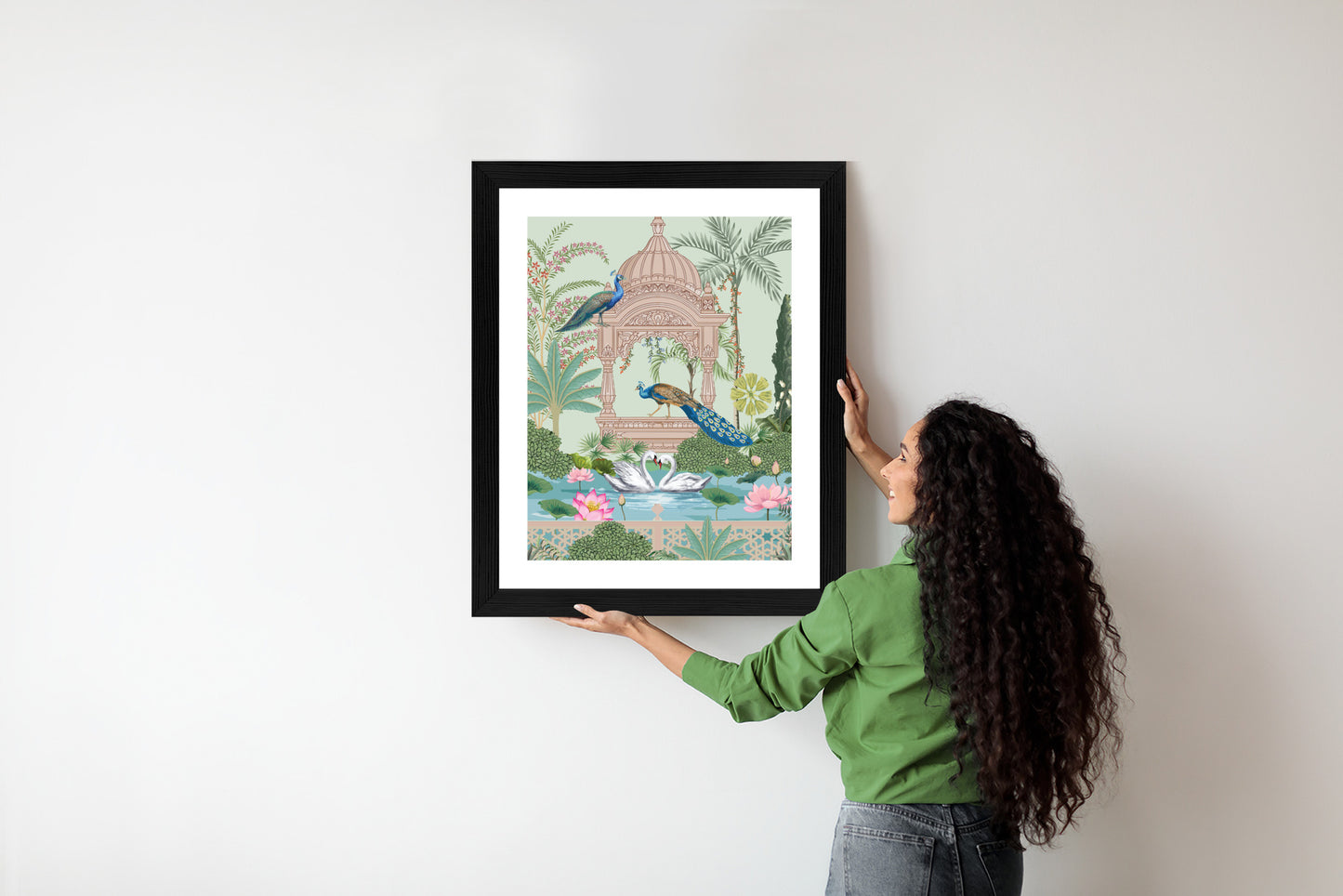 Poster Palast Der Pfauen Und Palmen Rahmen Holz Mit Passepartout Farbe Natürlich