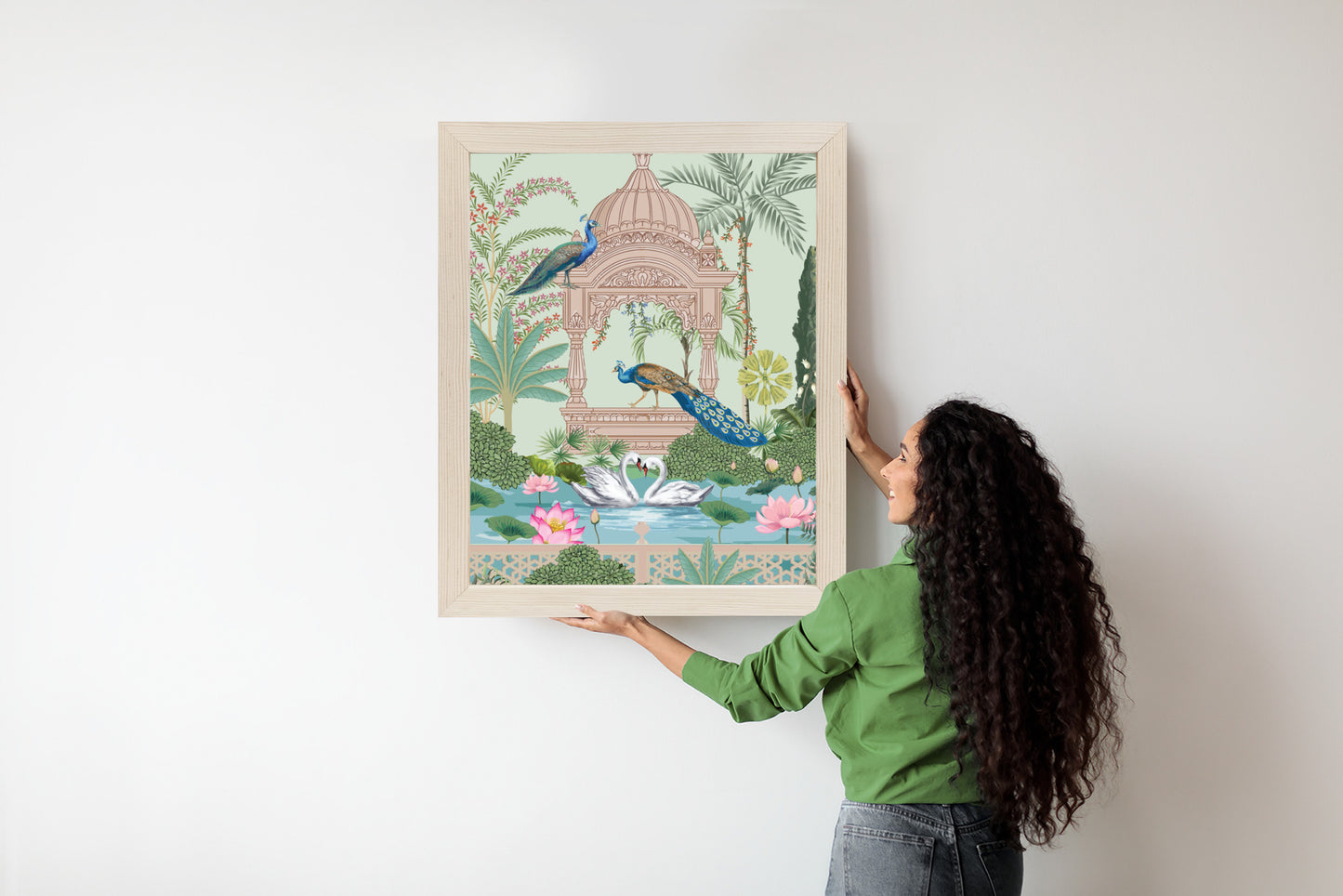Poster Palast Der Pfauen Und Palmen Rahmen Holz Mit Passepartout Farbe Natürlich