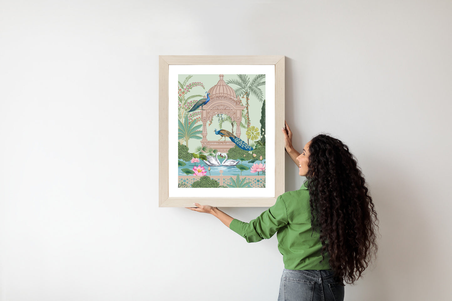 Poster Palast Der Pfauen Und Palmen Rahmen Holz Mit Passepartout Farbe Natürlich