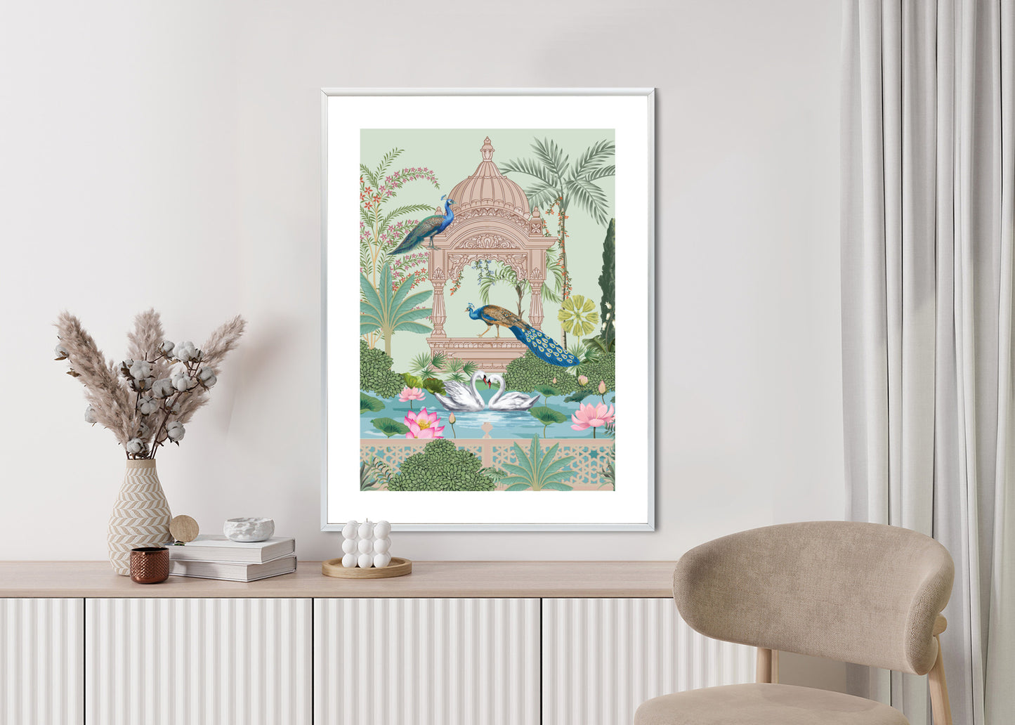 Poster Palast Der Pfauen Und Palmen Rahmen Holz Mit Passepartout Farbe Natürlich
