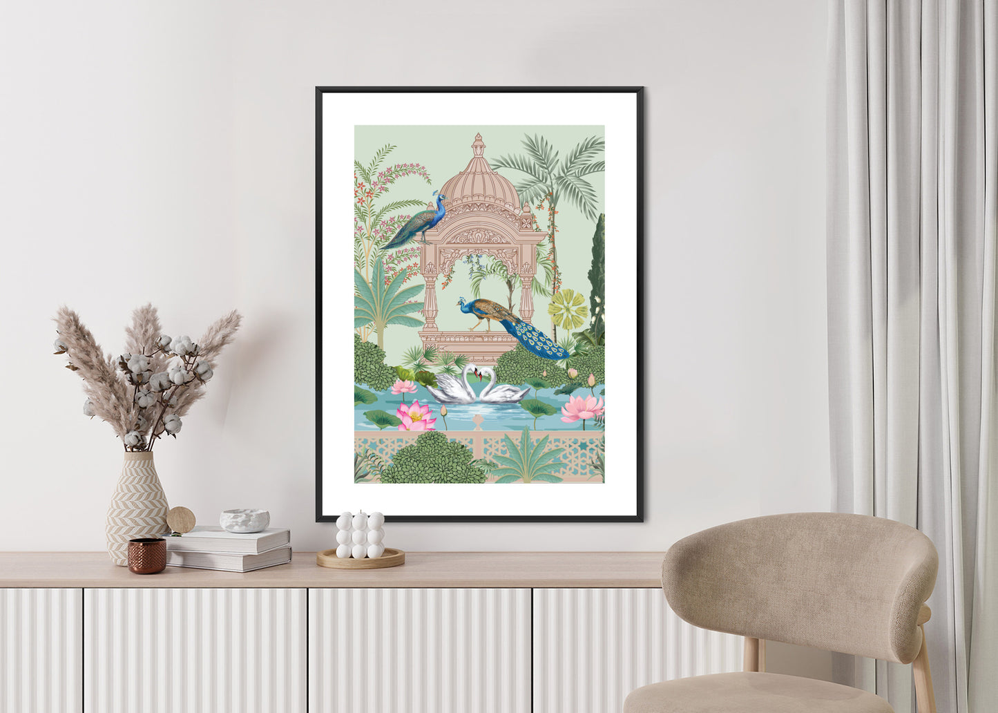 Poster Palast Der Pfauen Und Palmen Rahmen Holz Mit Passepartout Farbe Natürlich