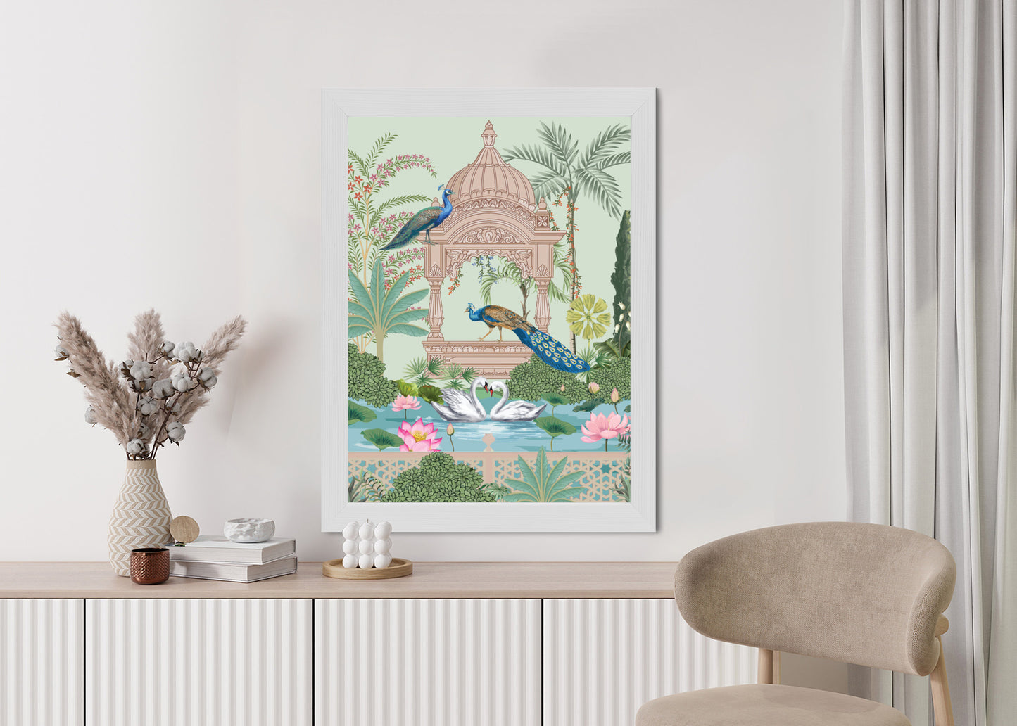 Poster Palast Der Pfauen Und Palmen Rahmen Holz Mit Passepartout Farbe Natürlich