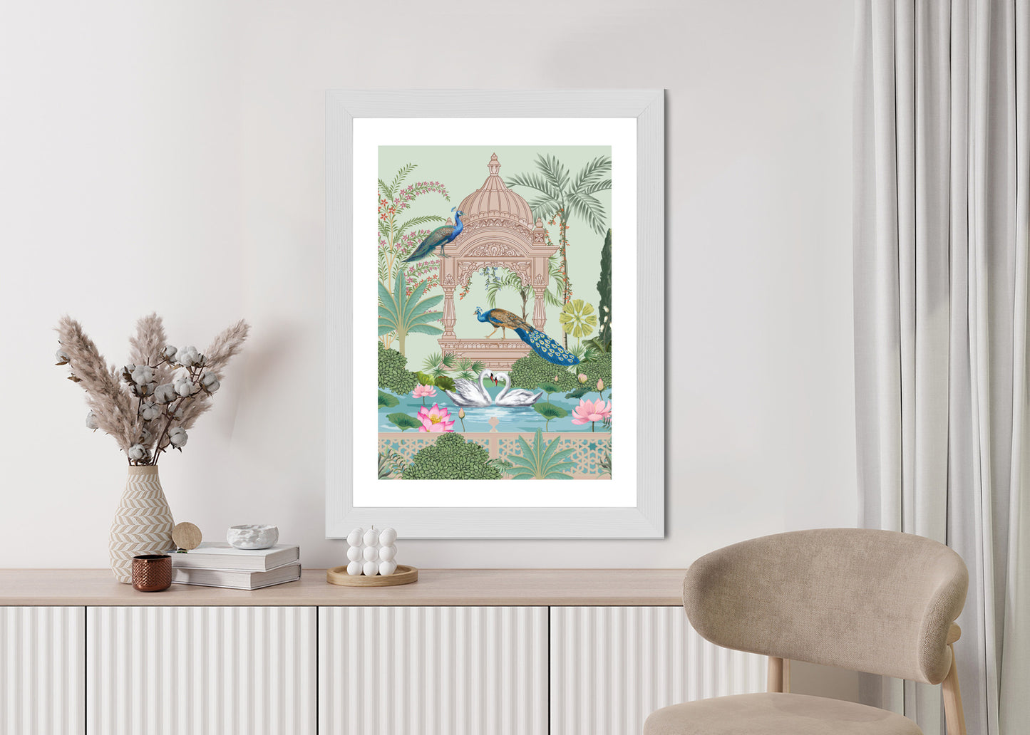 Poster Palast Der Pfauen Und Palmen Rahmen Holz Mit Passepartout Farbe Natürlich