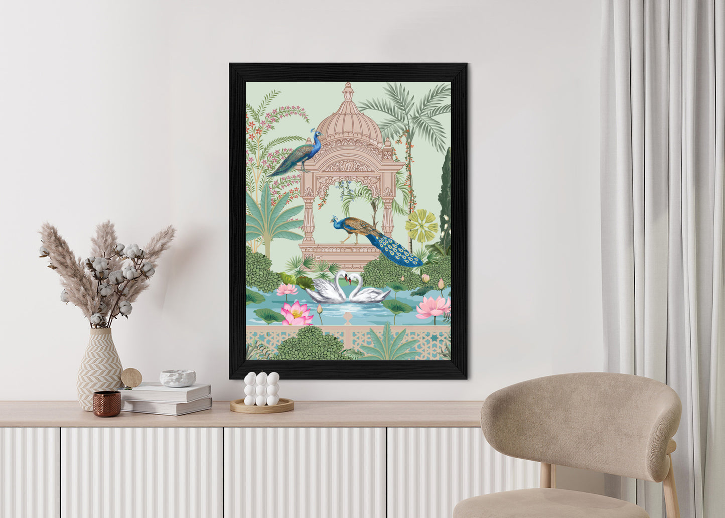 Poster Palast Der Pfauen Und Palmen Rahmen Holz Mit Passepartout Farbe Natürlich