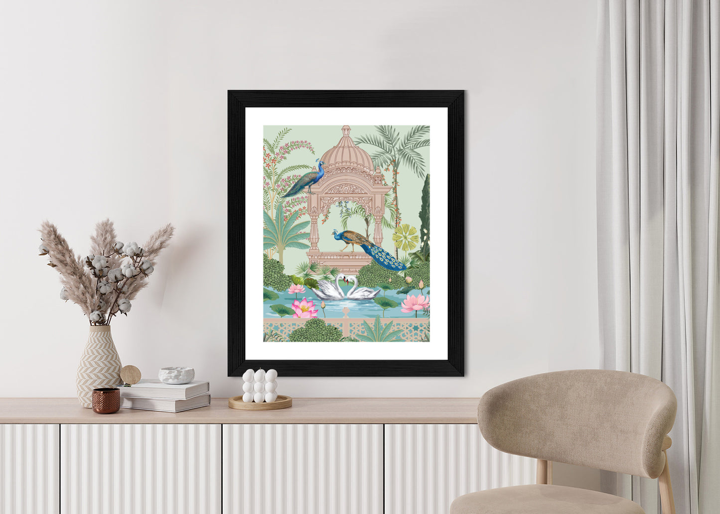 Poster Palast Der Pfauen Und Palmen Rahmen Holz Mit Passepartout Farbe Natürlich