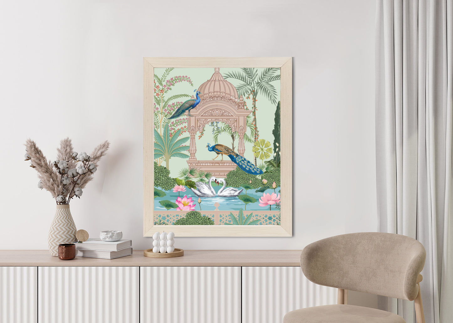 Poster Palast Der Pfauen Und Palmen Rahmen Holz Mit Passepartout Farbe Natürlich