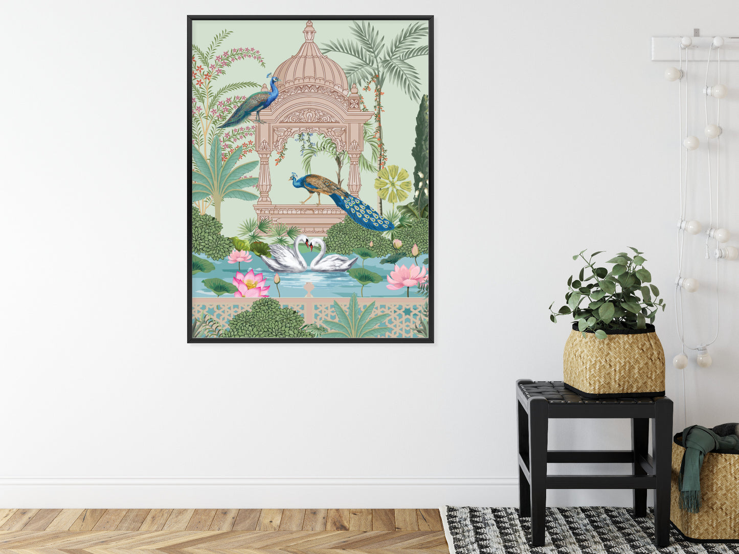 Poster Palast Der Pfauen Und Palmen Rahmen Holz Mit Passepartout Farbe Natürlich