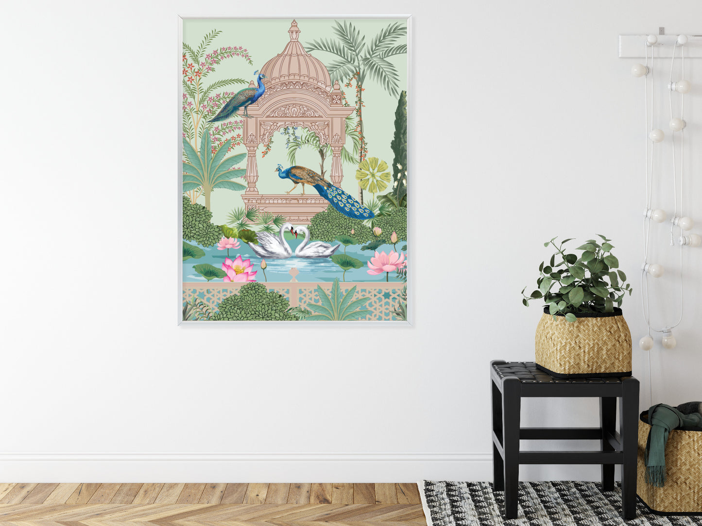 Poster Palast Der Pfauen Und Palmen Rahmen Holz Mit Passepartout Farbe Natürlich