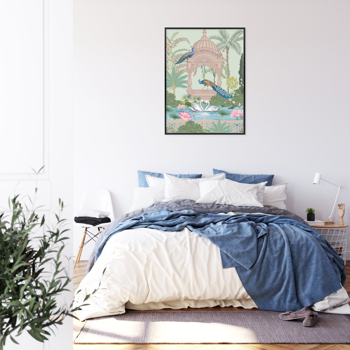 Poster Palast Der Pfauen Und Palmen Rahmen Holz Mit Passepartout Farbe Natürlich