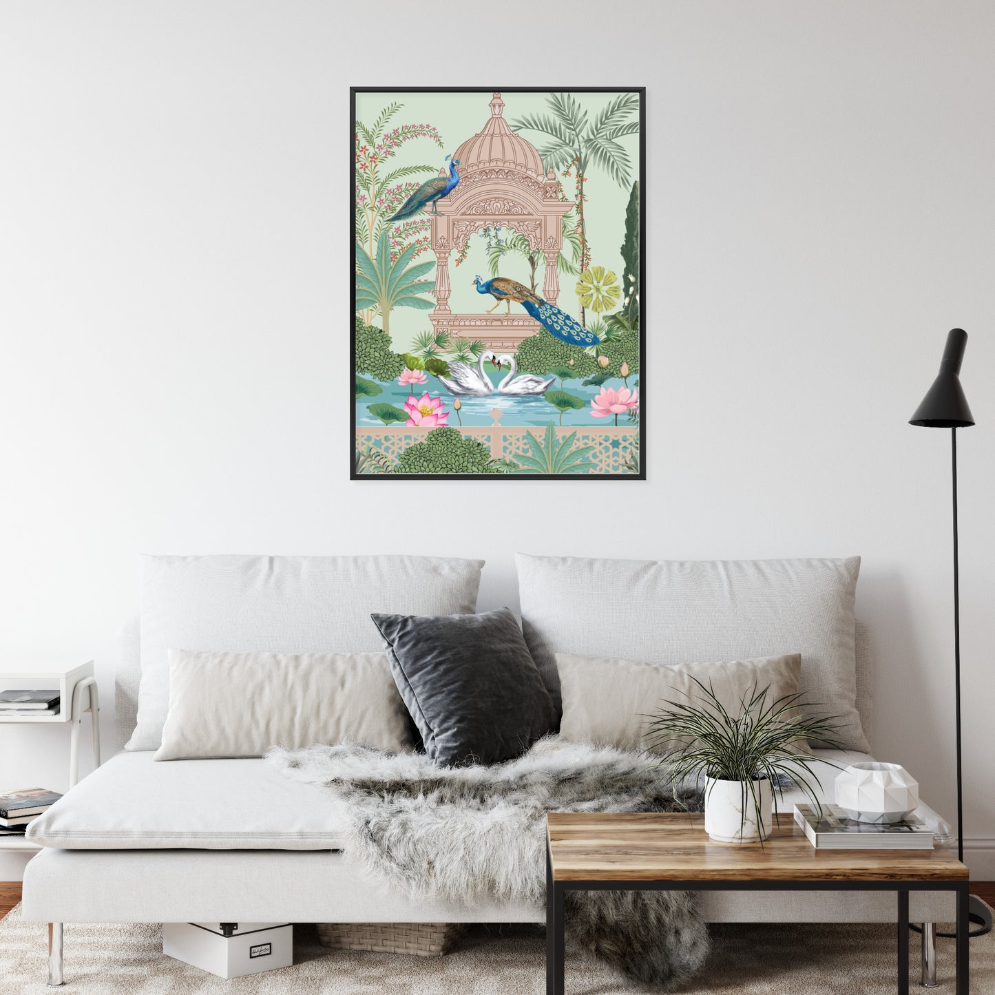Poster Palast Der Pfauen Und Palmen Rahmen Holz Mit Passepartout Farbe Natürlich