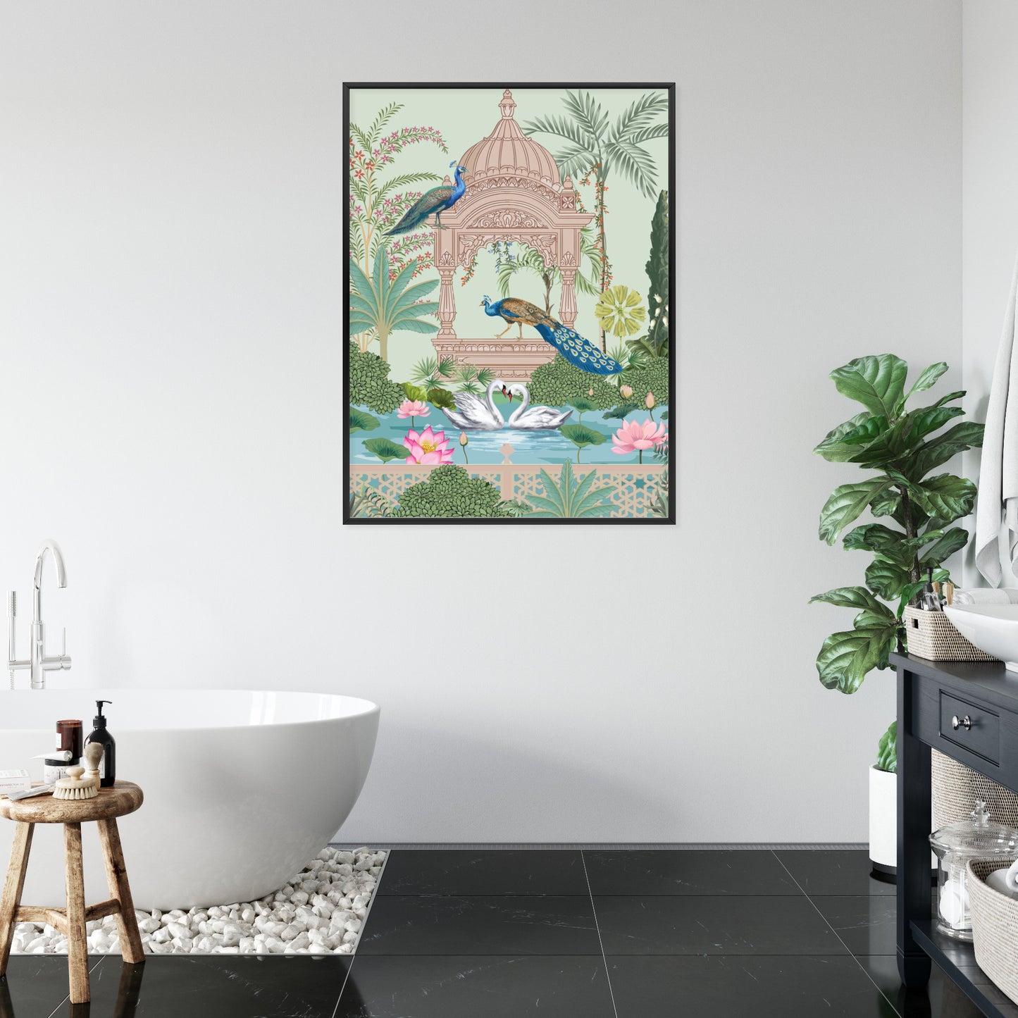 Poster Palast Der Pfauen Und Palmen Rahmen Holz Mit Passepartout Farbe Natürlich