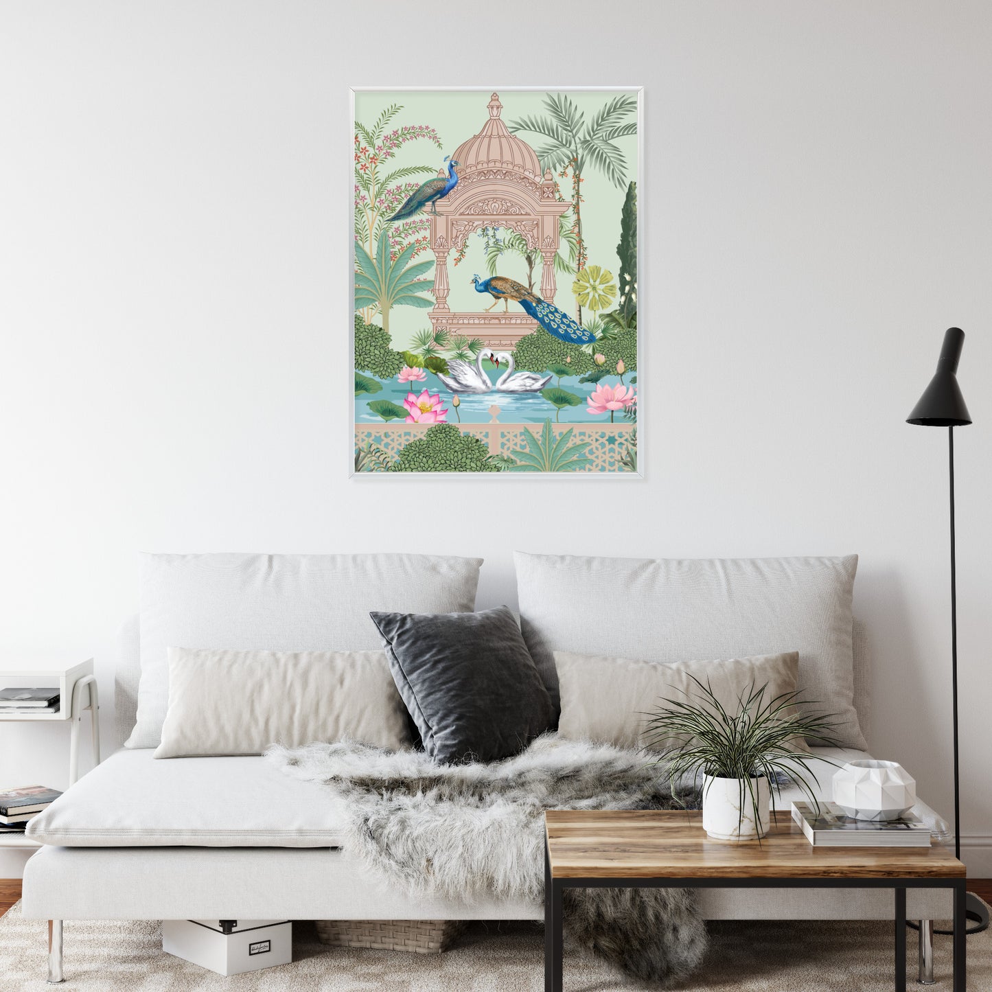 Poster Palast Der Pfauen Und Palmen Rahmen Holz Mit Passepartout Farbe Natürlich