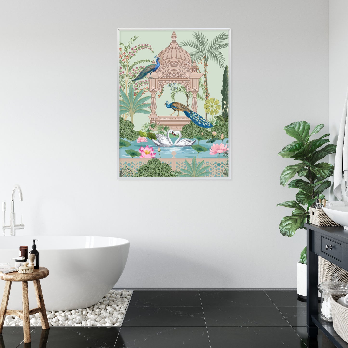 Poster Palast Der Pfauen Und Palmen Rahmen Holz Mit Passepartout Farbe Natürlich
