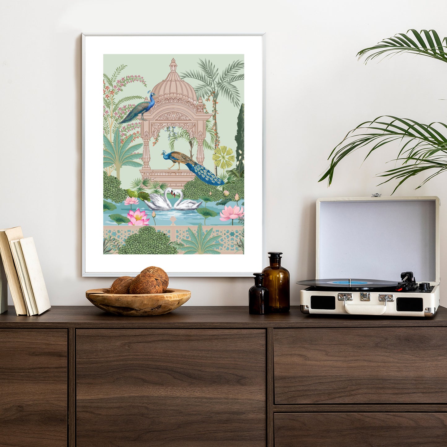Poster Palast Der Pfauen Und Palmen Rahmen Holz Mit Passepartout Farbe Natürlich