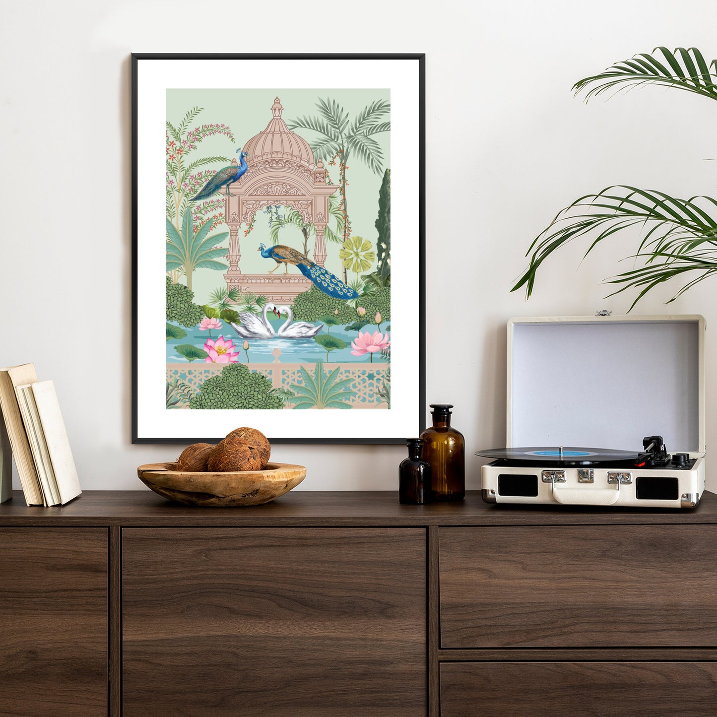Poster Palast Der Pfauen Und Palmen Rahmen Holz Mit Passepartout Farbe Natürlich