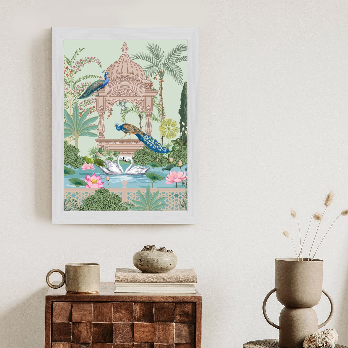Poster Palast Der Pfauen Und Palmen Rahmen Holz Mit Passepartout Farbe Natürlich