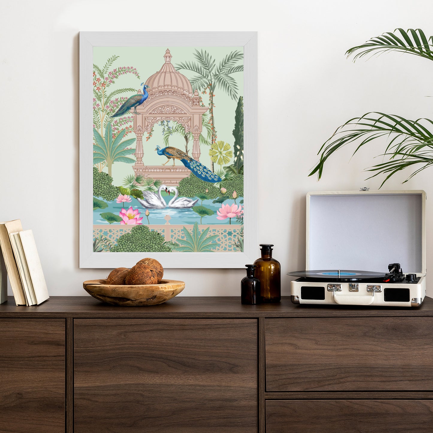 Poster Palast Der Pfauen Und Palmen Rahmen Holz Mit Passepartout Farbe Natürlich