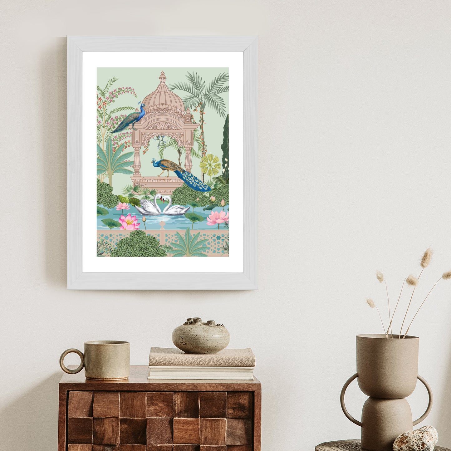 Poster Palast Der Pfauen Und Palmen Rahmen Holz Mit Passepartout Farbe Natürlich