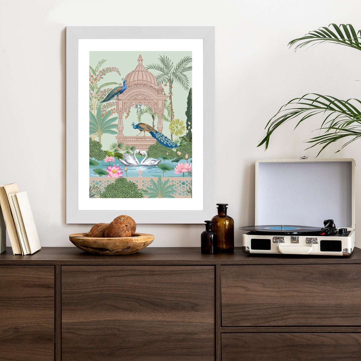 Poster Palast Der Pfauen Und Palmen Rahmen Holz Mit Passepartout Farbe Natürlich