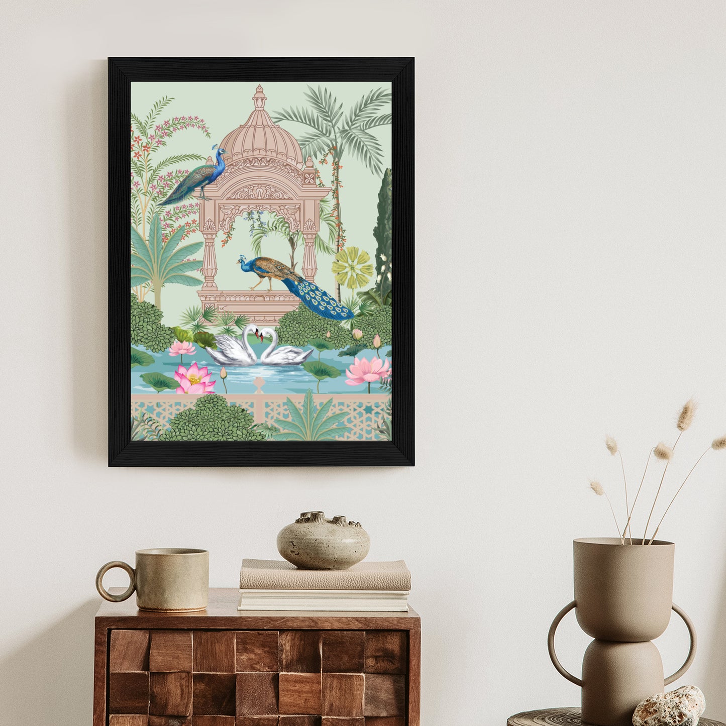 Poster Palast Der Pfauen Und Palmen Rahmen Holz Mit Passepartout Farbe Natürlich