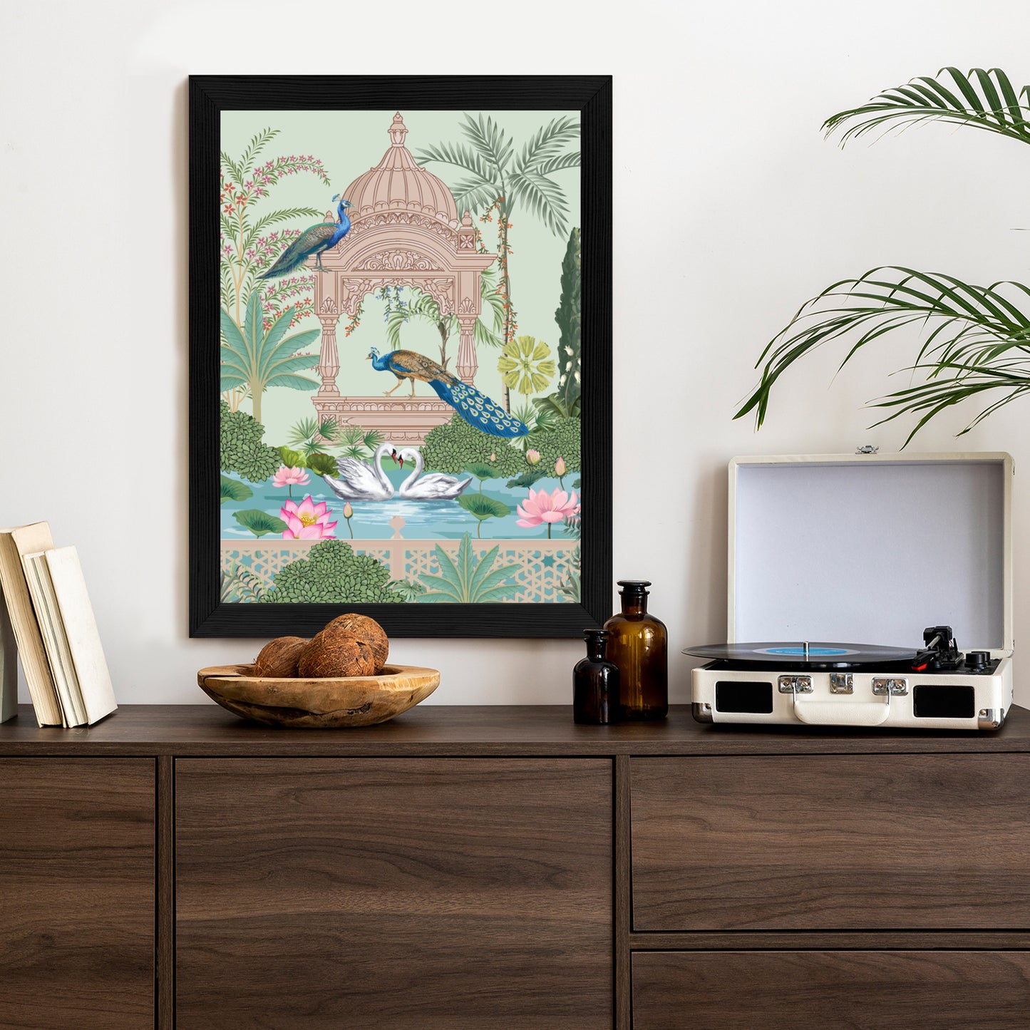 Poster Palast Der Pfauen Und Palmen Rahmen Holz Mit Passepartout Farbe Natürlich