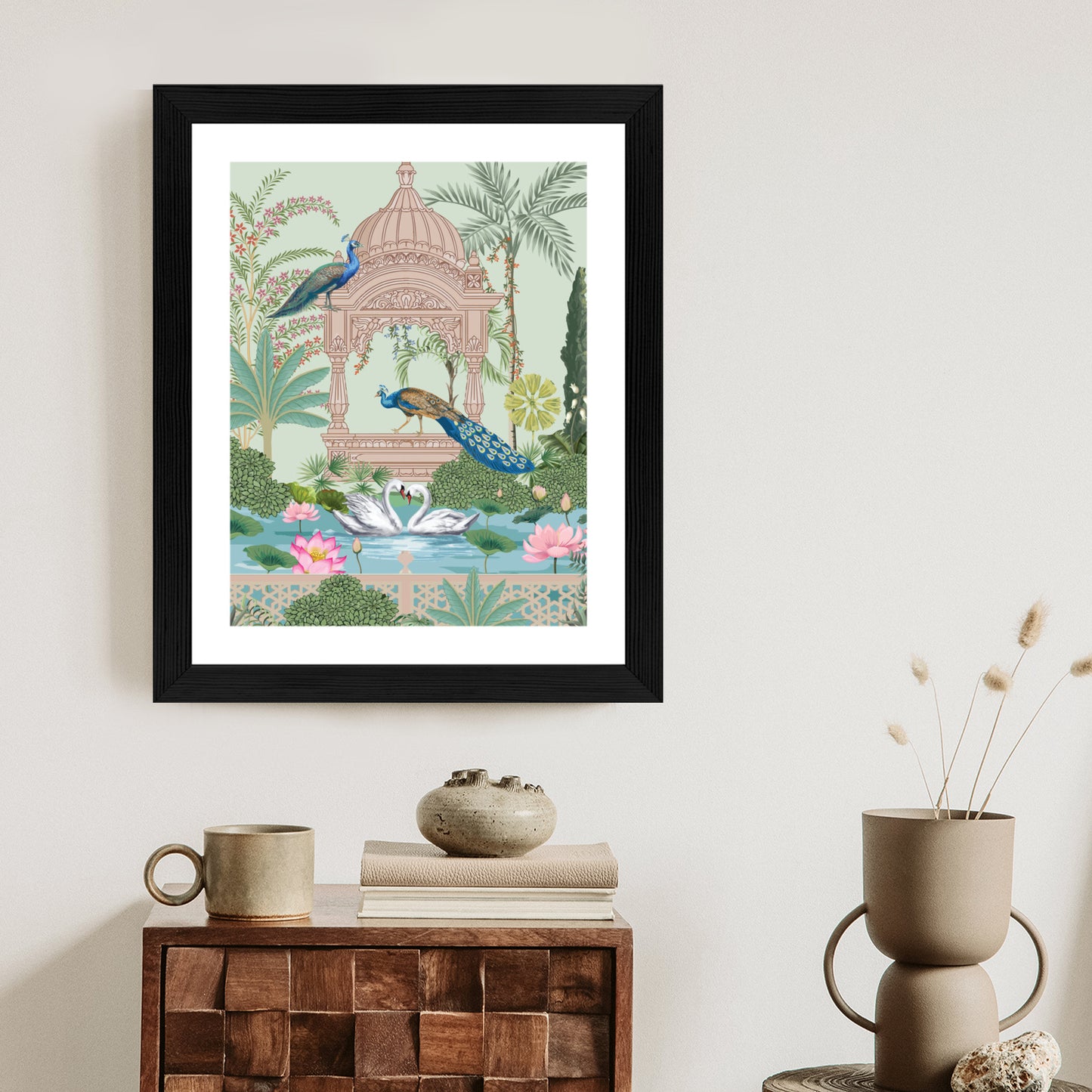 Poster Palast Der Pfauen Und Palmen Rahmen Holz Mit Passepartout Farbe Natürlich