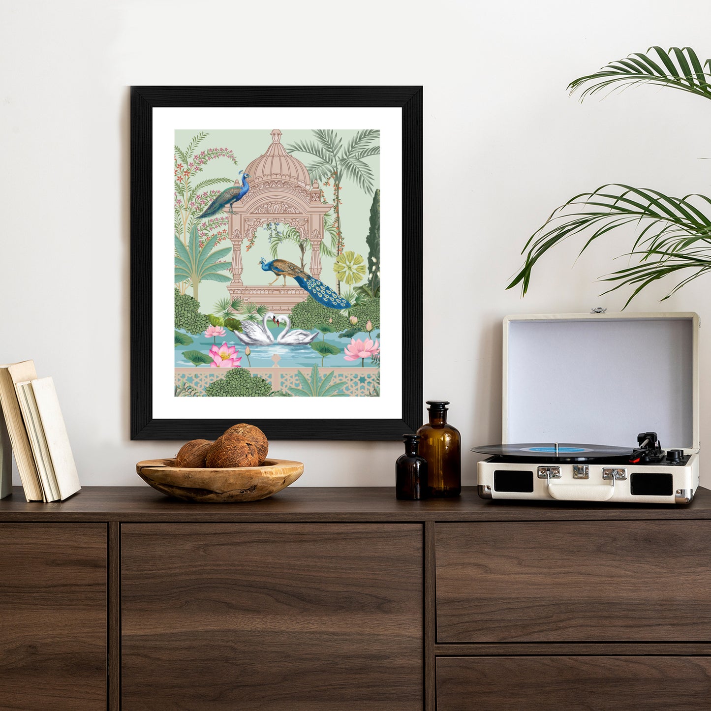 Poster Palast Der Pfauen Und Palmen Rahmen Holz Mit Passepartout Farbe Natürlich