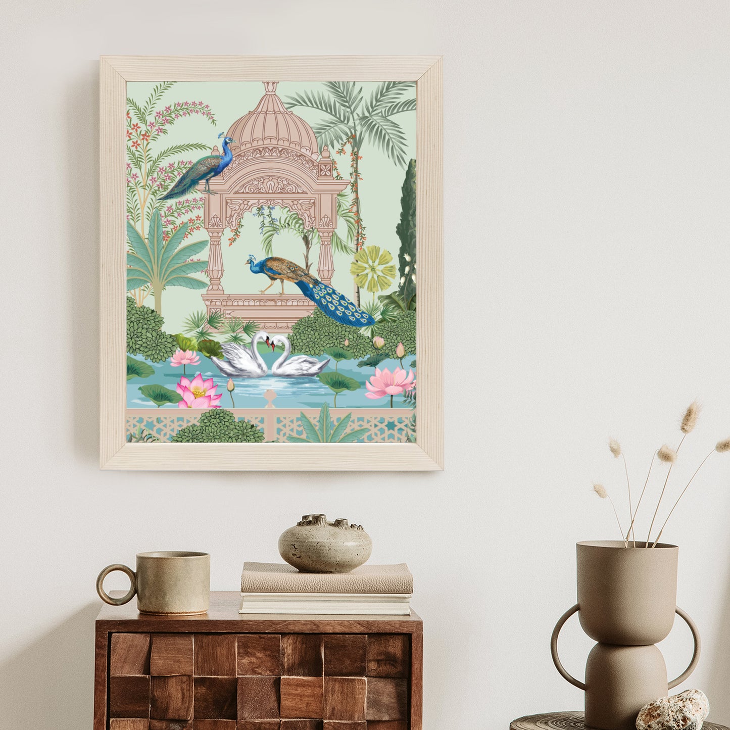 Poster Palast Der Pfauen Und Palmen Rahmen Holz Mit Passepartout Farbe Natürlich
