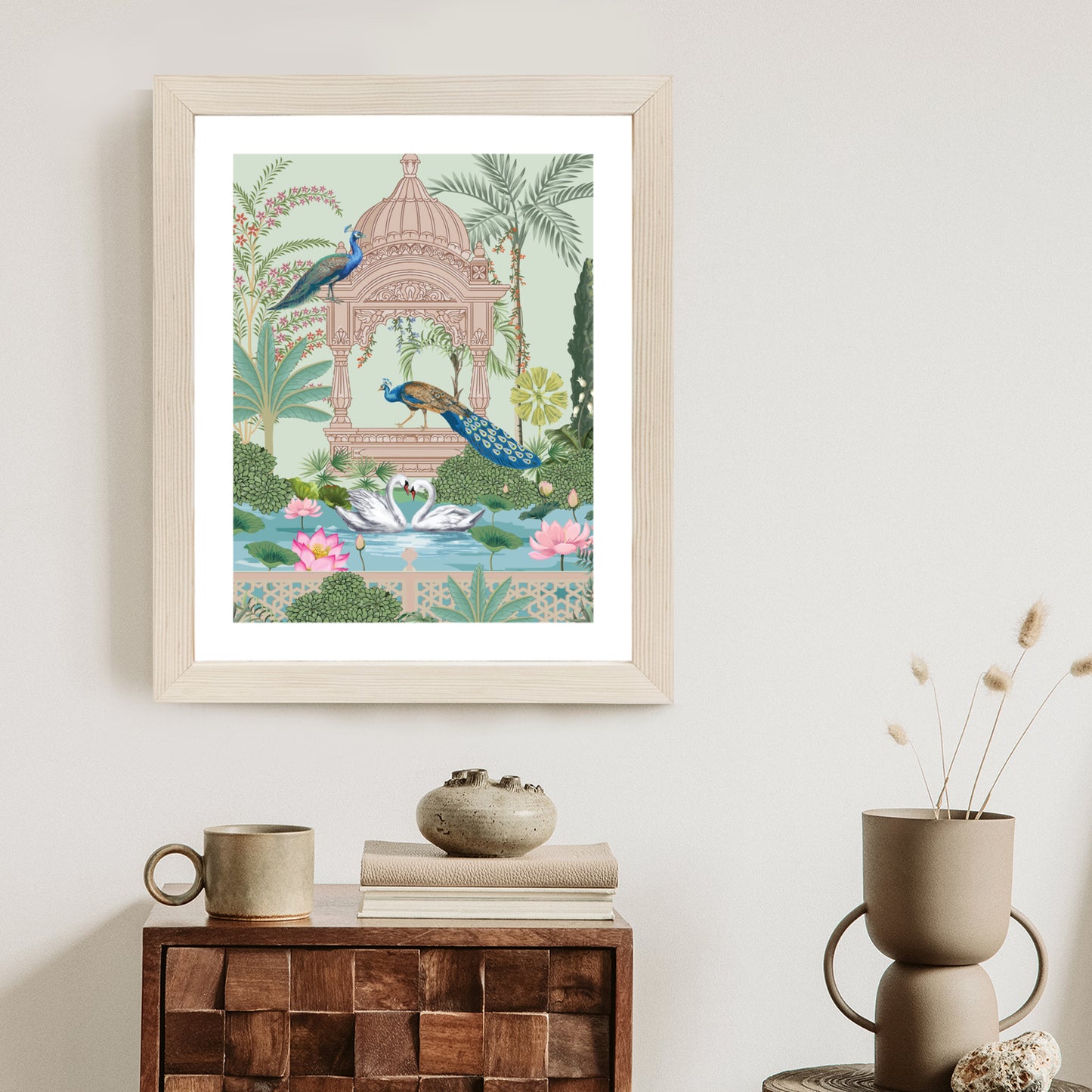Poster Palast Der Pfauen Und Palmen Rahmen Holz Mit Passepartout Farbe Natürlich