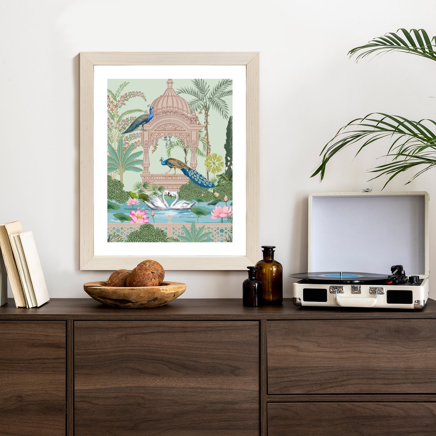 Poster Palast Der Pfauen Und Palmen Rahmen Holz Mit Passepartout Farbe Natürlich