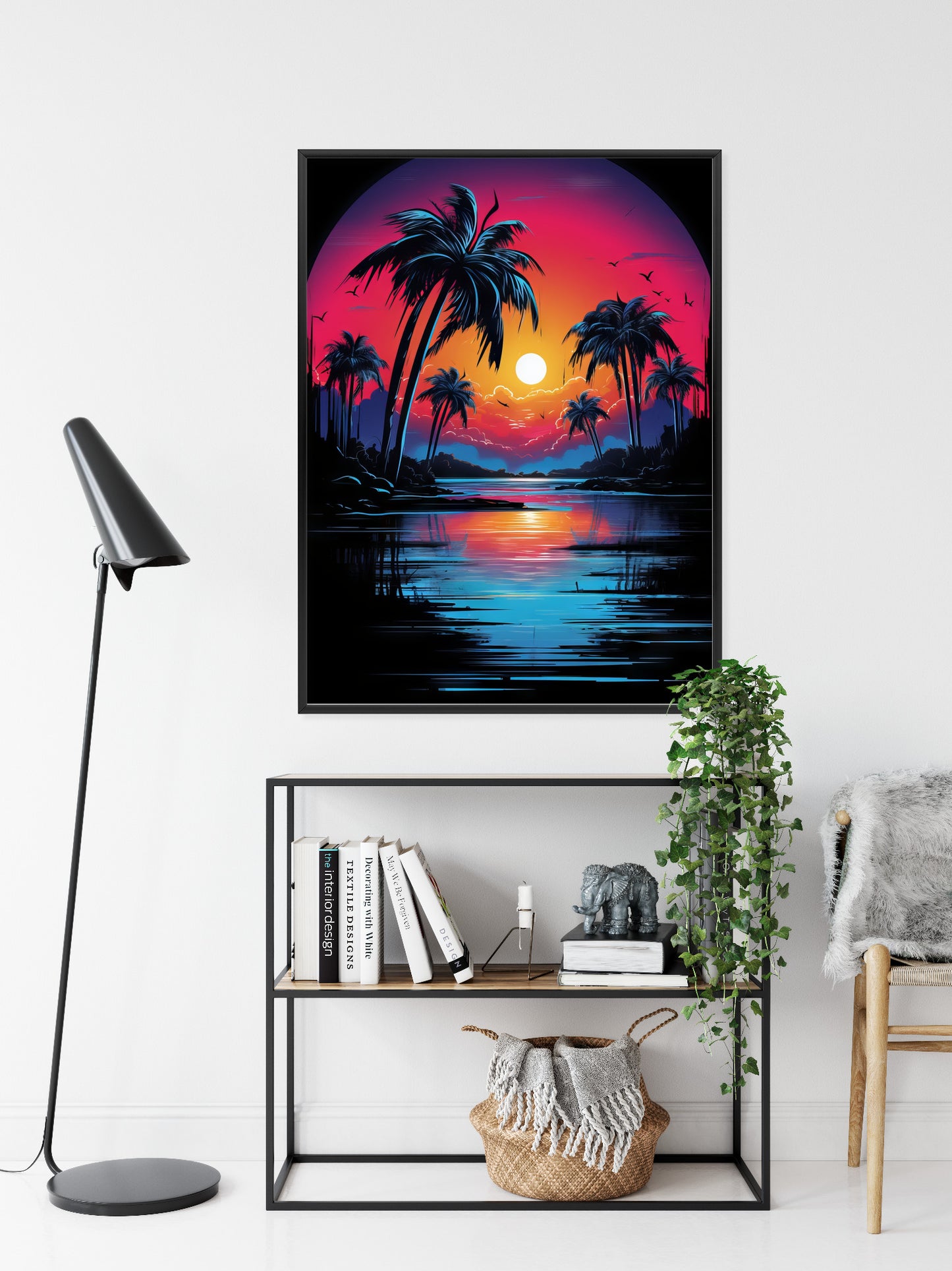Poster Tropischer Sonnenuntergang Und Palmen Rahmen Holz Mit Passepartout Farbe Natürlich