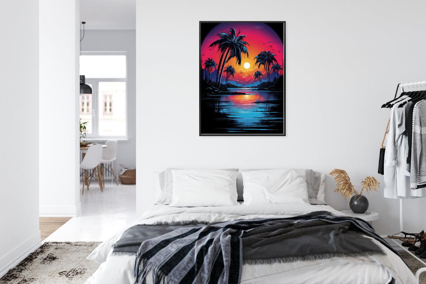 Poster Tropischer Sonnenuntergang Und Palmen Rahmen Holz Mit Passepartout Farbe Natürlich