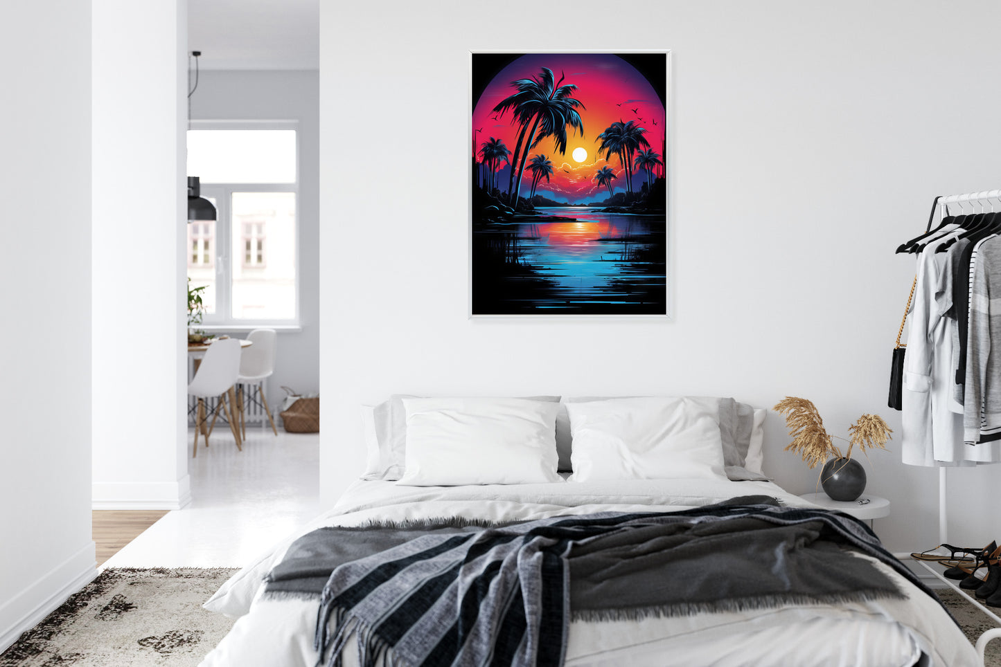 Poster Tropischer Sonnenuntergang Und Palmen Rahmen Holz Mit Passepartout Farbe Natürlich