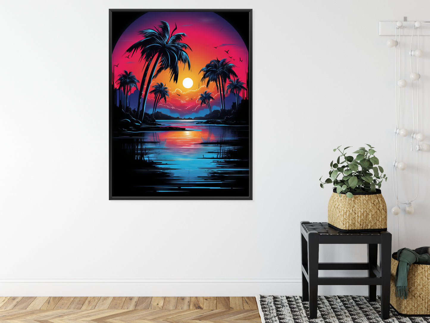 Poster Tropischer Sonnenuntergang Und Palmen Rahmen Holz Mit Passepartout Farbe Natürlich